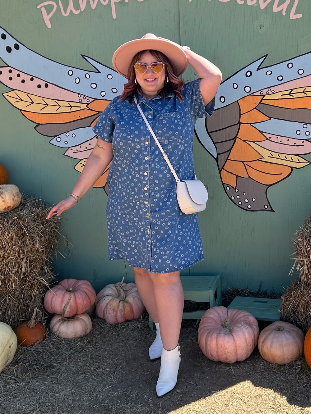 Pink Desert Denim Floral Shirt Dress